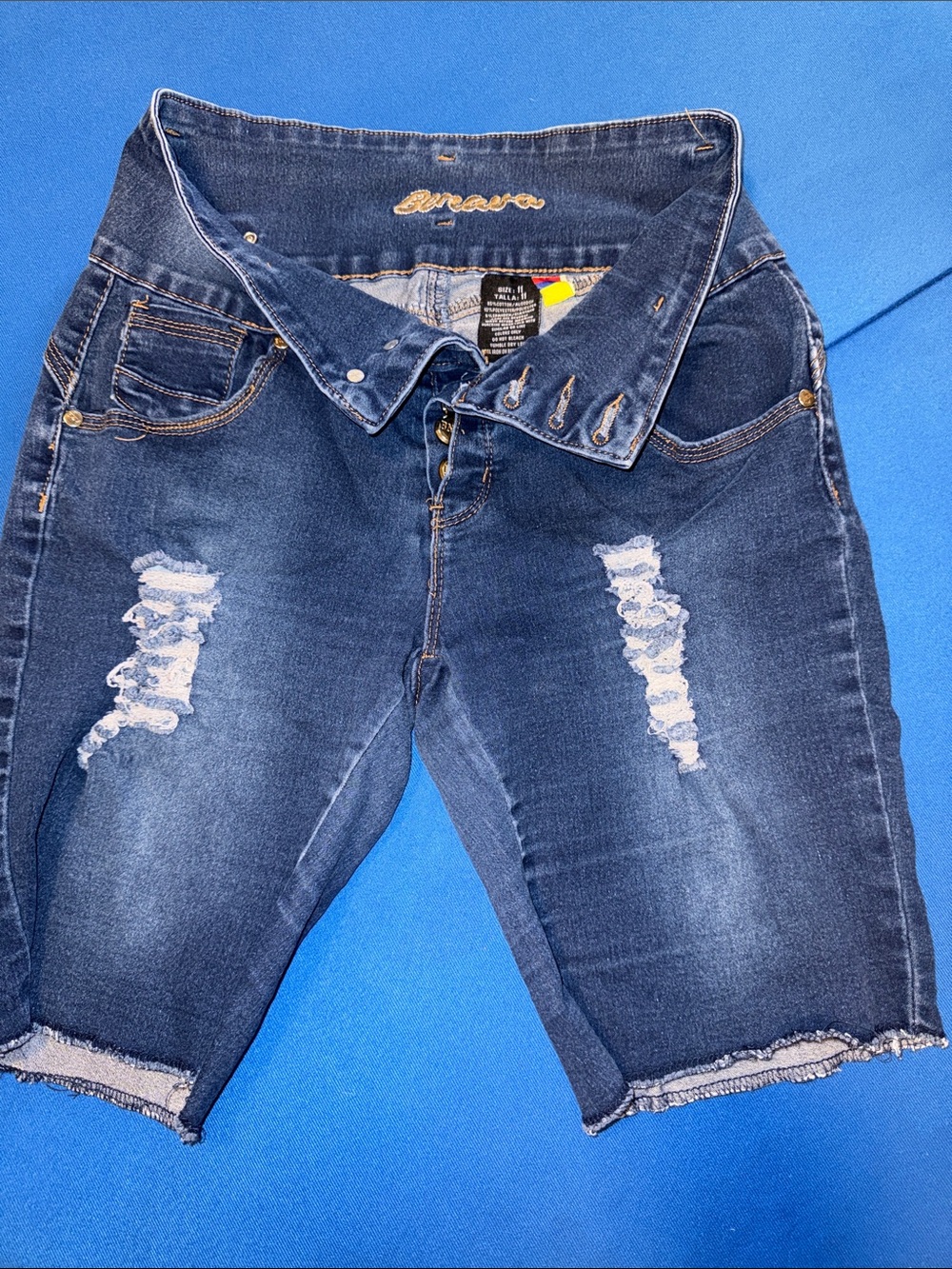 Benava Women’s Distressed Dark Blue Denim Jean Shorts